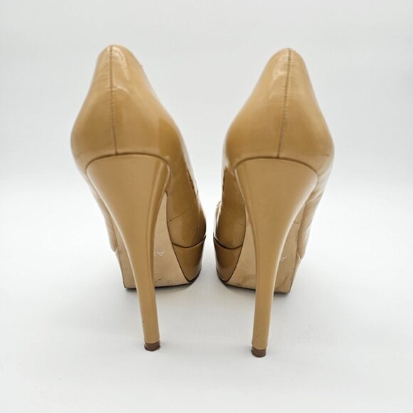 Aldo Nude/Tan Round Toe Platform High Heel Pump, Patent Vegan Leather, Size 36 - Picture 3 of 15